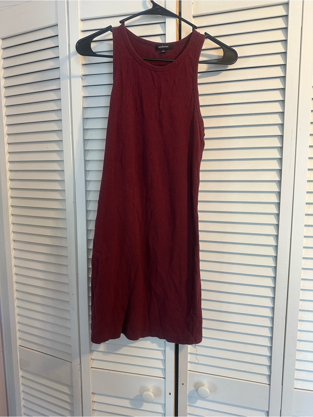 Rainbow Sleeveless Ribbed Midi Dress in Burgundy